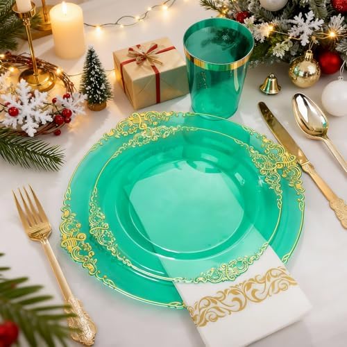 Hioasis 175 Pcs Clear Green Plates for Party
