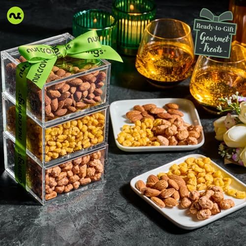 NUT CRAVINGS - Mixed Nuts Acrylic Tower Gift Basket (3 Tier Assortment)