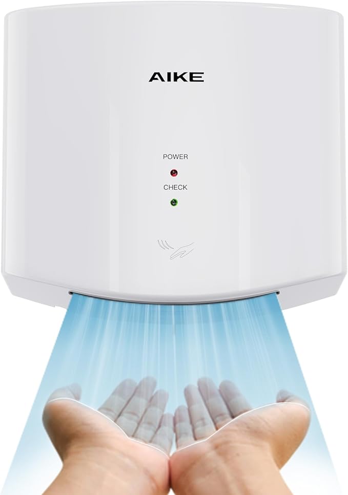 AIKE Air Wiper Compact Hand Dryer 110V 1400W White (with 2 Pin Plug) Model AK2630S