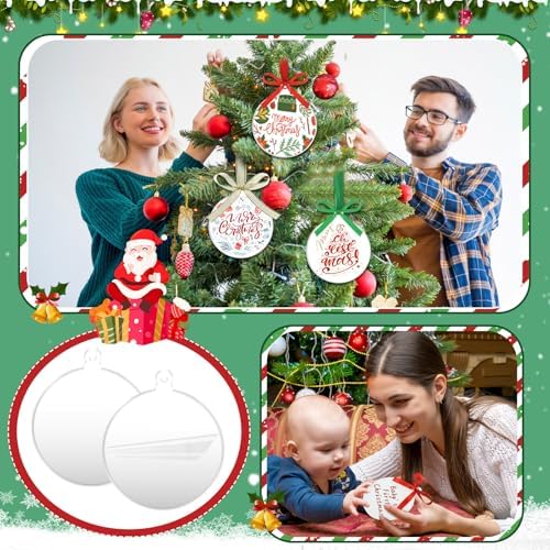 Sumind 60 Pcs 4 Inch Blank Acrylic Christmas Ornaments, White