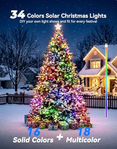 LitHome 34 Colors Solar String Lights Outdoor with Remote, 50 FT 150 LED