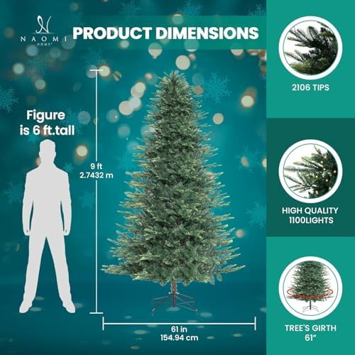 Naomi Home 9 ft Nordic Pre-Lit Christmas Tree, 1,100 Warm Lights