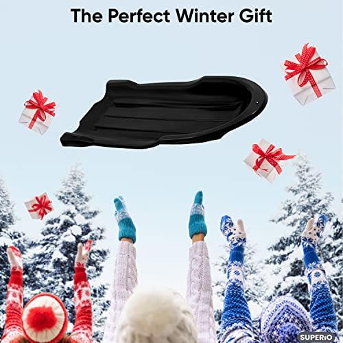 Superio Toboggan Snow Sled- 46” Plastic Slider for Kids and Adults- Heavy Duty Sled for 1 Rider with Pull Ropes for Downhill Sledding, Winter Outdoor Sports