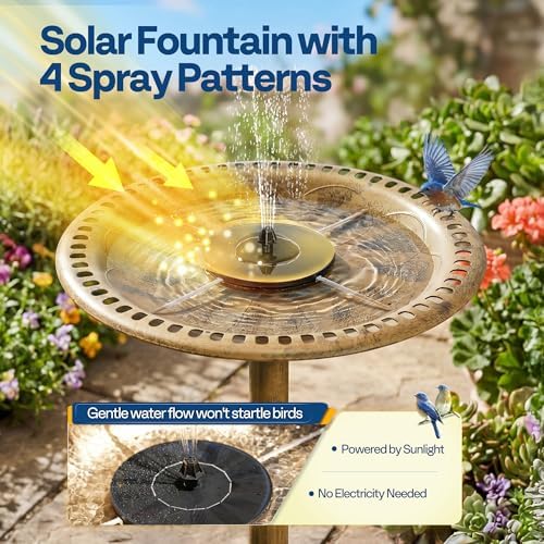 VIVOHOME Bird Bath with Solar Fountain for Outside, Pedestal, Golden