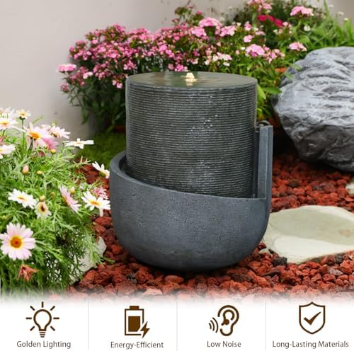 Sunlinua 18H Modern Outdoor Water Fountain with Led Lights