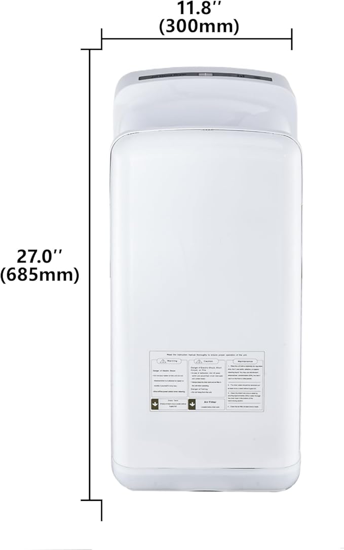 Vertical Premium Commercial Hand Dryer for Bathrooms - High Speed 1850W Jet Air Dryer with Adjustable Air Velocity & HEPA Filter - Electric Hand Dryer for Commercial Use (White)