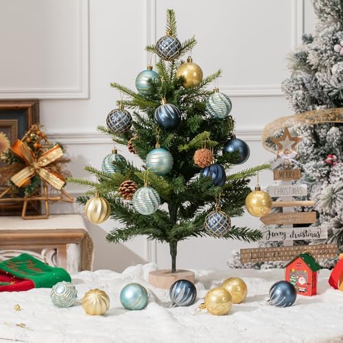 100Pcs Blue Gold Christmas Ornaments Set, Assorted Shatterproof Christmas Ball Ornaments, Christmas Tree Theme Hanging Decoration for Xmas Tree Holiday/Party/Home Decor (Blue & Gold)
