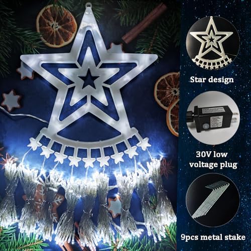 Aokudoni Christmas Decorations Outside, 12.6FT 350 LED 8 Modes Star Christmas Lights Outdoor for House Yard Porch Holiday Decoration, Cool White