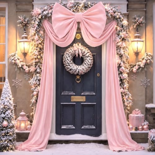 118 x 47 Extra Large Christmas Pink Velvet Bows Outdoor