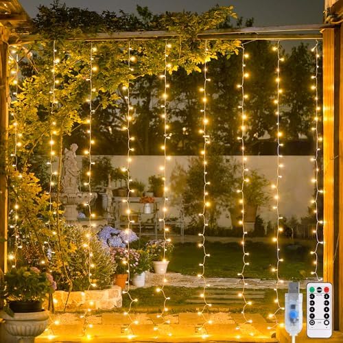 JMEXSUSS USB Plug in Curtain Lights 200 LED with 8 Modes, 6.5ftx6.5ft