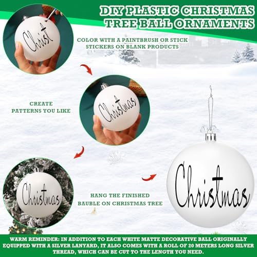 Wettarn 50 Pcs 4 Inch Christmas Ball Ornaments with Lid Rope, White