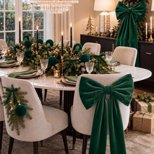 49 Pcs Dark Green Brown Christmas Tree Decoration Set with Velvet Bow Ball