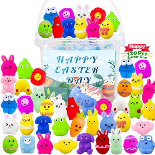 Easter Party Favors, 120Pcs Squishies Toys for Kids, Mochi Squishy Bulk, Kawaii Mini Squeeze Toys, Easter Basket Stuffers, Egg Fillers, Classroom Prizes for Boys Girls(Random)