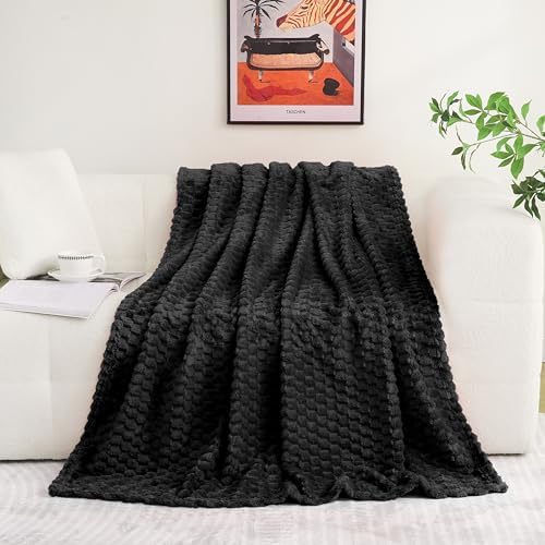 Black Throw Blanket 50"×70" Gifts for Mom Fuzzy 3D Jacquard Decorative