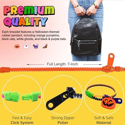 UpBrands 288 Halloween Party Favors For Kids, Bulk Non-Candy Treats: 144 Fidget Toys Zipper Bracelets & 144 Stretchy Skeleton Toys, Kit for Halloween Goodie Bags & Pinata Fillers