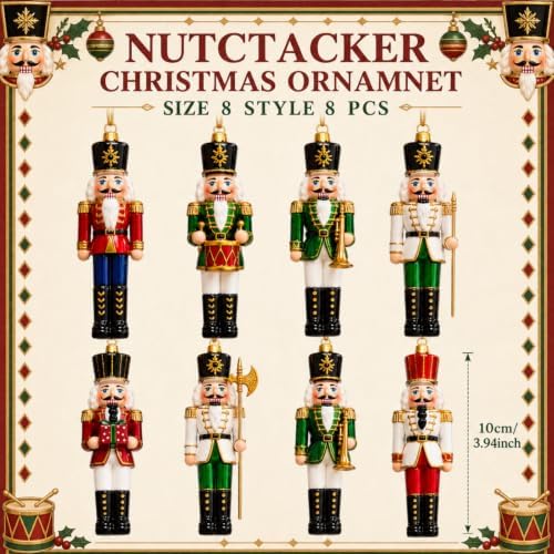 Sosation 8 Pcs Vintage Glass Christmas Nutcracker Ornaments Hand Blown