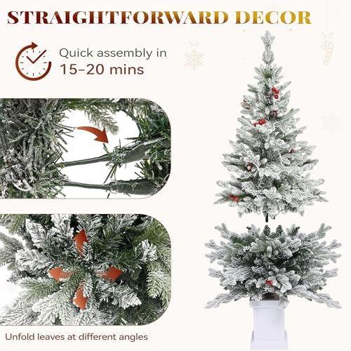YITAHOME 4.5ft Prelit Potted Flocked Arctic Fir Pencil Tree