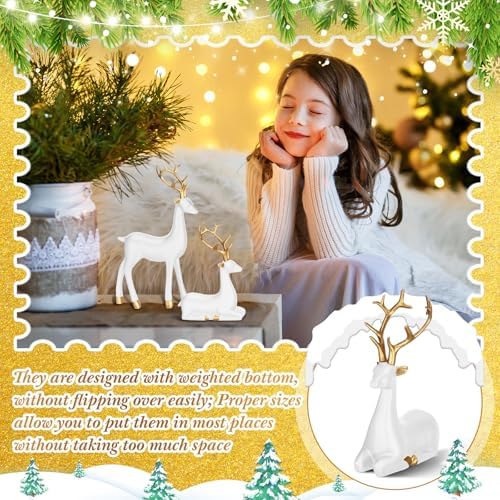Thyle 4 Pcs Christmas Reindeer Decor Indoor Small White Resin Deer Figurine