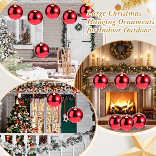 Zubebe 6 Pcs 8 Inch Large Outdoor Christmas Ball Ornaments,Red