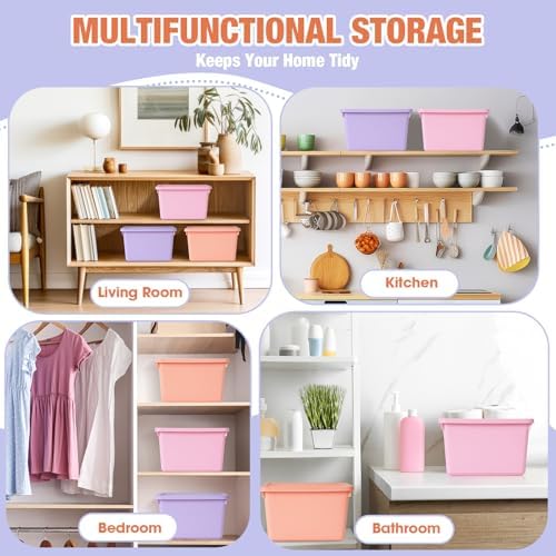 Potchen 6 Pack Small Stackable Storage Bins with Lids, Pink, Purple, Orange