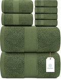 White Classic Luxury Bath Towel Set of 8 Pieces - 100% Turkish Cotton Highly Absorbent Towels for Bathroom, 2 Luxury Bath Towels 700GSM, 2 Hand Towels, 4 Washcloths, Forest Green