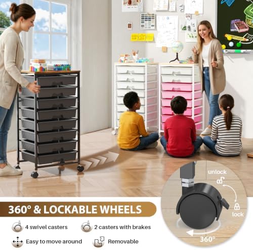 Goovilla Rolling Cart with 8 Drawers for Art, Dorm, Office, Craft, Black