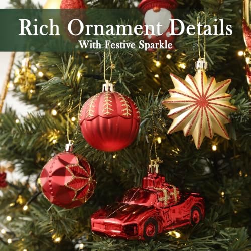 68PCS Christmas Tree Ornaments Set, Red and Gold Christmas Balls and Assorted Decorations, Shatterproof Hanging Ornaments with Hooks for Xmas Tree, Holiday Party Home Decor