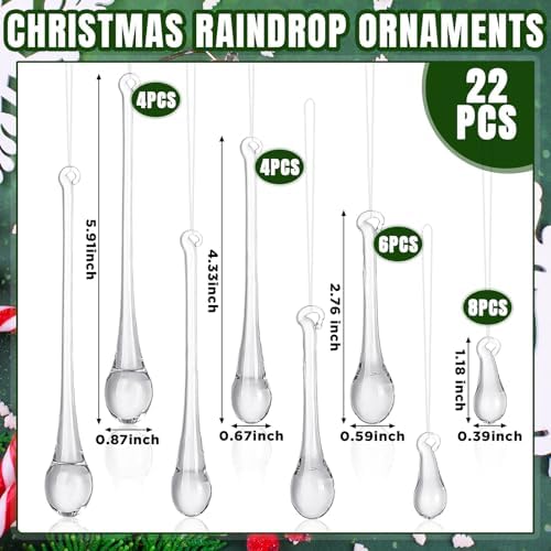 22 Pcs Crystal Glass Teardrop Christmas Ornaments, 4 Medium Size
