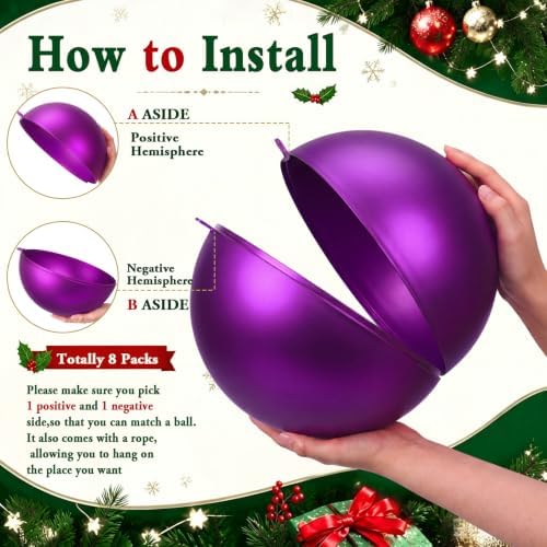 Weysat 4 Pcs Large Fillable Christmas Ball Ornaments, Matte Purple, 10 Inch