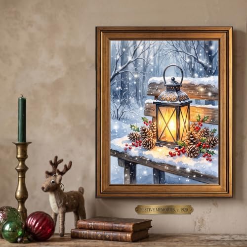 Framed Winter Lantern Wall Art Gold Frame Inch 12x16
