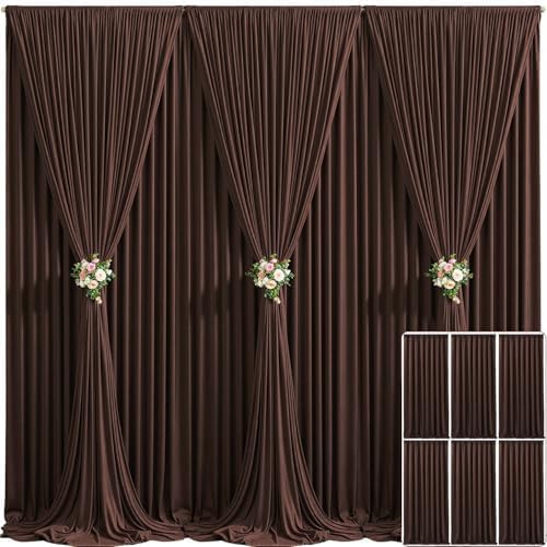 6 Panels Brown Backdrop Curtain for Parties Wedding Wrinkle Free Brown Photo Curtains Backdrop Drapes Fabric Decoration for Birthday Party Baby Shower 30ft(W) x 10ft(H)