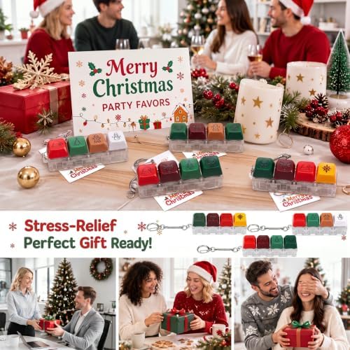Kenning 24 Pack Christmas Keyboard Fidget Keychains with Gift Cards