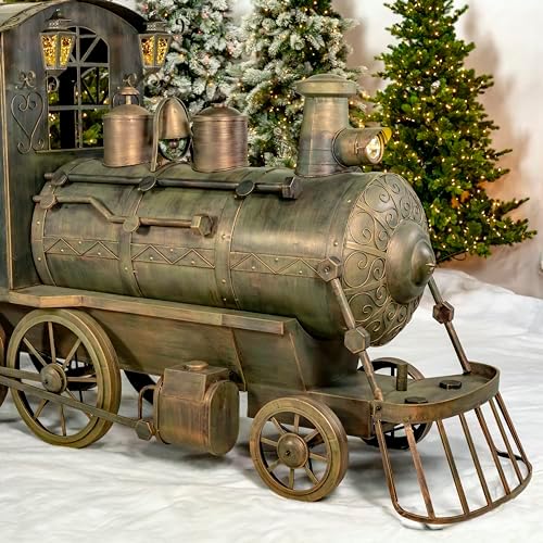 Zaer Ltd. Large Metal Christmas Train Commercial Decoration (16.25 Feet Long - Extra Large, Copper-Bronze Color)