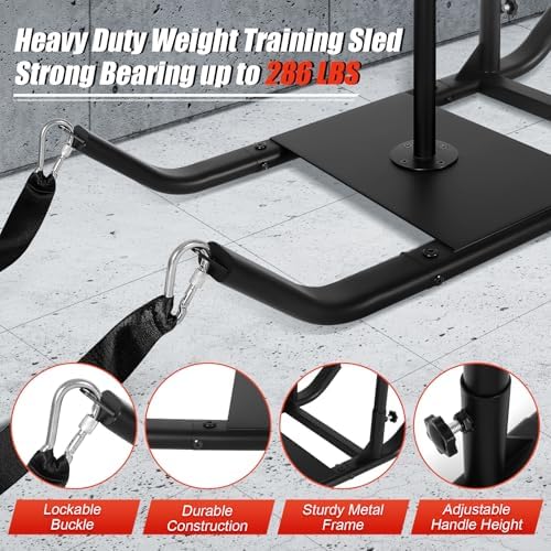GADFISH Workout Fitness Sled, Weighted Sleds Push Gym Equipment for Adults & Kids, Compatible with 1" & 2" Weight Plates, Multi-Purpose Sled for Outdoor or Home Fitness Training