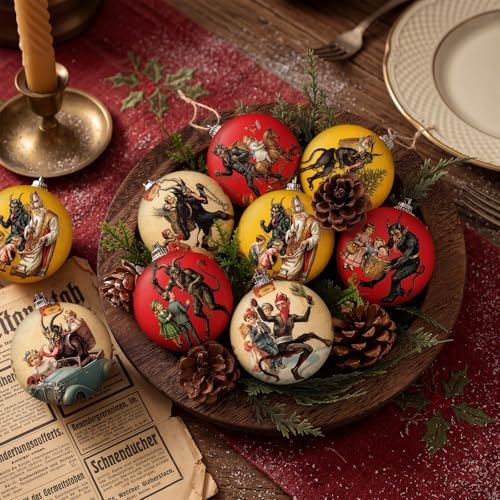 Outus 16 Pcs Vintage Krampus Christmas Ornaments for Tree Vintage Krampus Folklore Decorations Xmas Scary Ball Horror Gothic Dark Christmas Tree Hanging Signs for Home Fireplace Holiday Party Decor