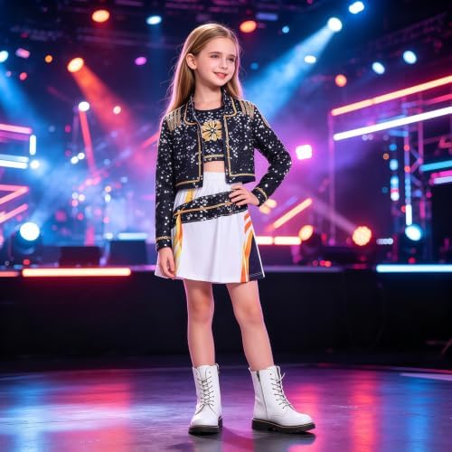 Golden Pop Singer Costume Kids Girls Halloween Costumes Outfit Set