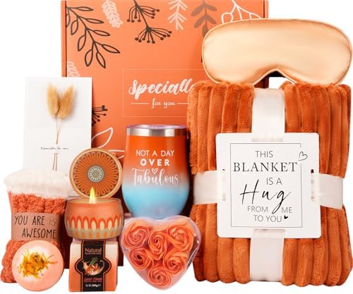 Cozy Fall Gifts Basket for Women,Unique Birthday Gifts for Mom Sister Friend Wife w/Fall Candle,FALL Home Decor,Self Care Get Well Spa Box,Thanksgiving,Halloween Christmas,Fall Decorations