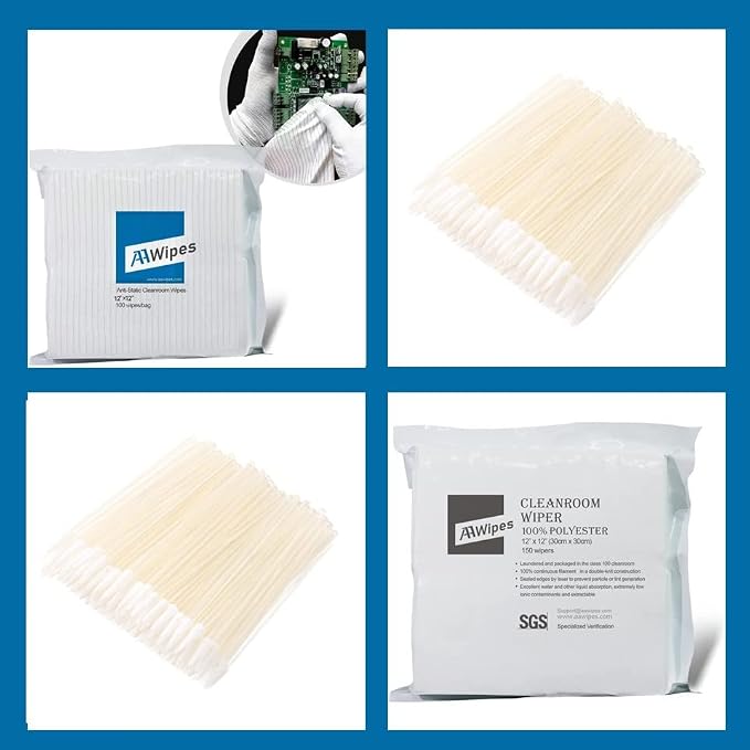 AAWipes Anti-Static Electrostatic Discharge (ESD) Wipes (12"x12") & Polyester Wipes 12X12 and ESD swabs