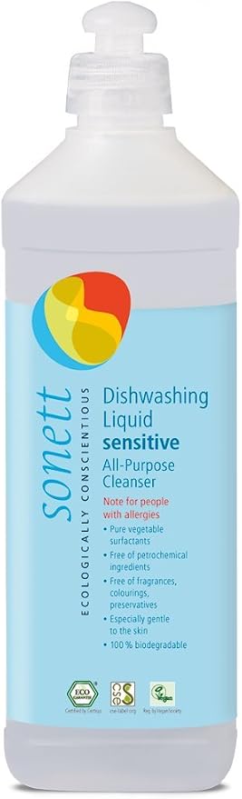Sonett Organic Dishwashing Liquid, All Purpose Cleaner For Sensitive Skin (17 Fl.Oz (1 Count)) Certified Organically Grown
