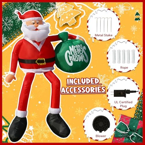 8FT Climbing Santa Inflatable with Gift Bag and LED Lights for Yard