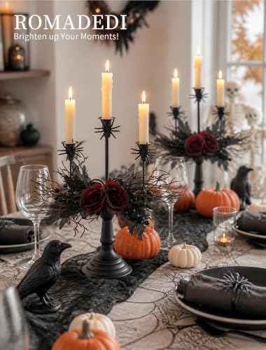 Romadedi Black Halloween Candelabra, Gothic Candlestick Holder, 15.7 in