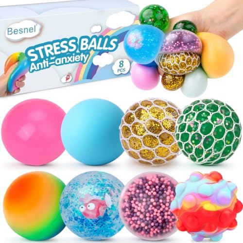 Stress Balls 8 Pack for Adults and Kids, Squeeze Squishy Fidget Toys