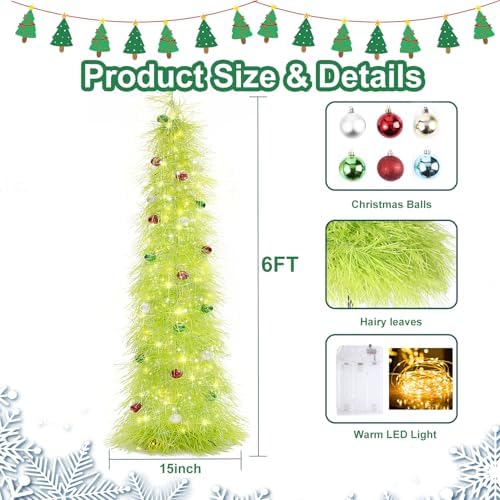 Christmas Tree 6FT Artificial Xmas Decor Pop Up with Decoration Fruit Green
