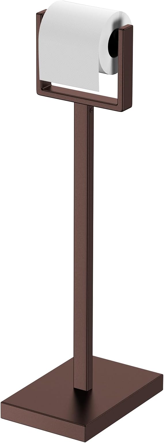 Bronze Toilet Paper Holder Stand，Stainless Steel Toilet Paper Holder Free Standing，Stable Weighted Base Floor Tissue Roll Holder for Bathroom，Modern Pivoting Toilet Paper Stand