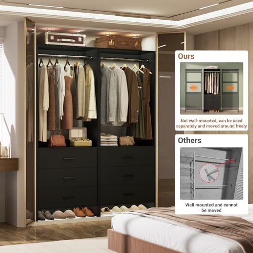 Aheaplus Closet System Closet Organizer, 3.6FT Closets, Set of 2，Black