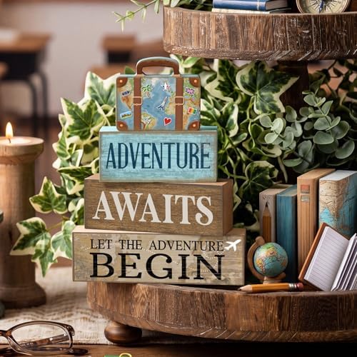 Lineshading 4 Pcs Travel Party Decoration Vintage Wood Suitcase Table Decor