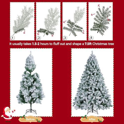 Yaheetech 7.5ft Pre-Lit Snow Flocked Artificial Christmas Tree, 550 Lights