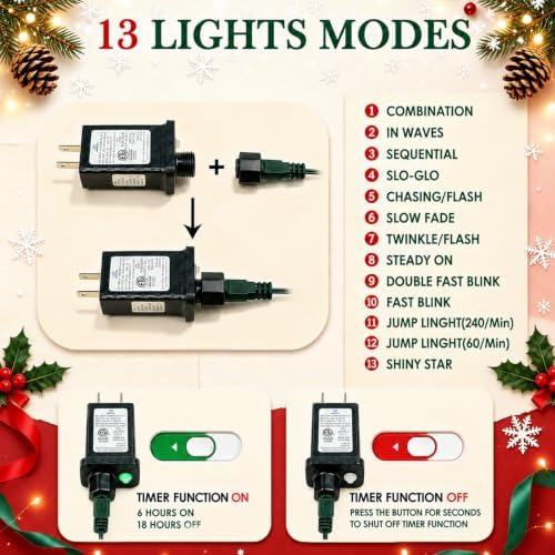 OZS Connectable 2-Pack 164Ft 400LED Christmas String Lights, Blue