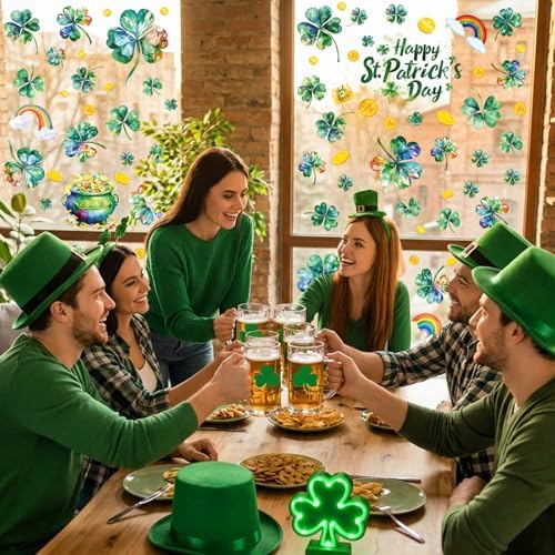 St Patricks Day Window Clings for Glass Windows Clover Shamrock Decorations