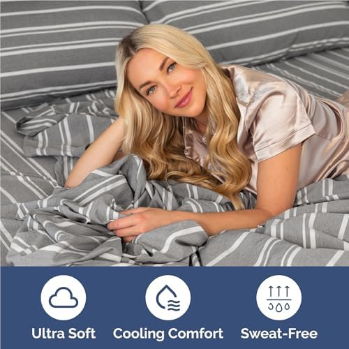 Full Size 4 Piece Sheet Set - Breathable & Cooling Sheets - Grey Stripes